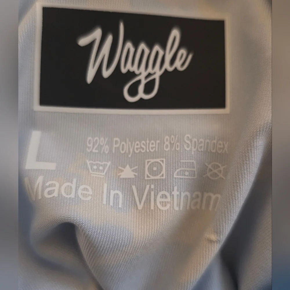 Waggle Polo Golf Performanxe Shirt Short Sleeve Golden Bear Yellow Blue Size L - Picture 5 of 8